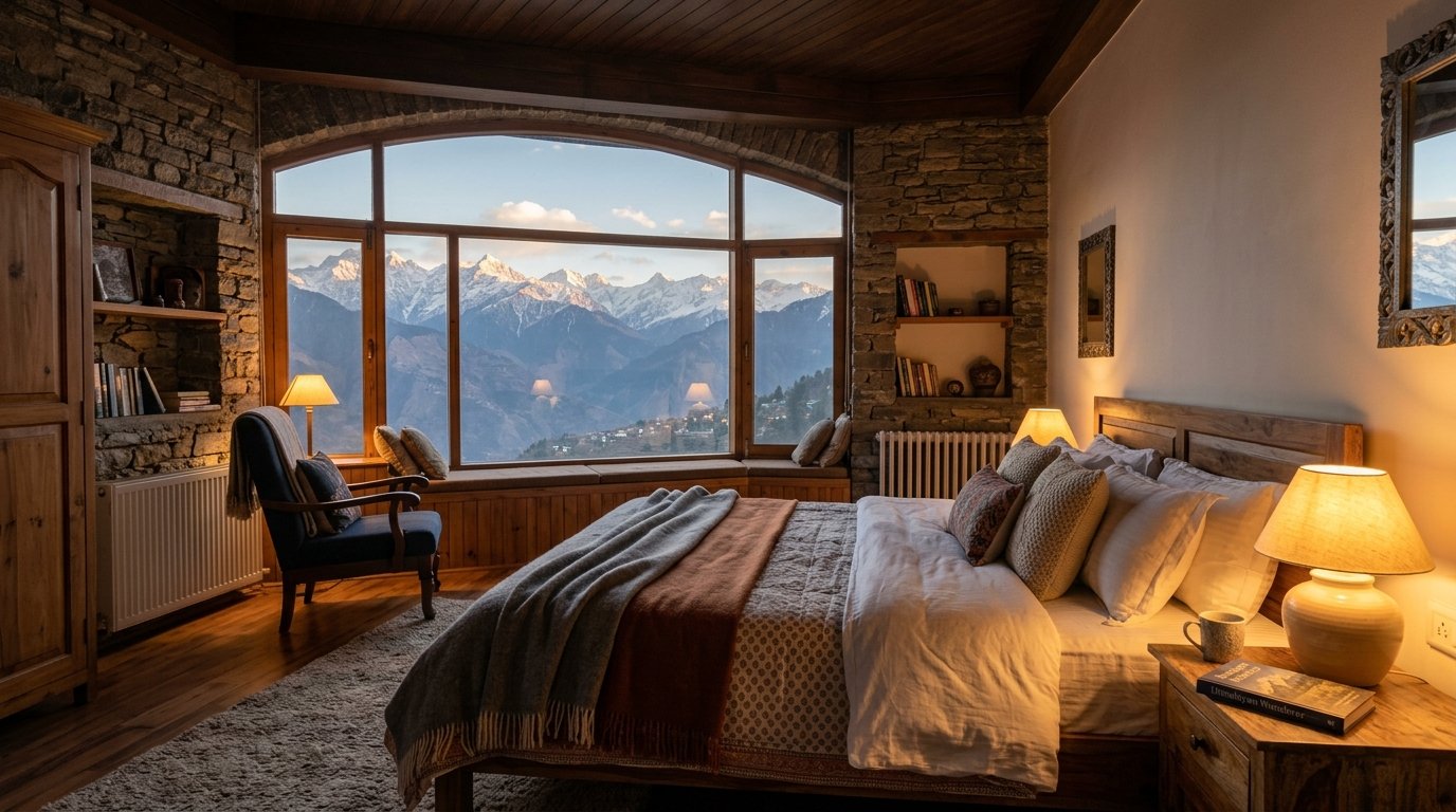 Cozy Mountain Bedroom Suite with Panoramic Himalayan Ridge Views